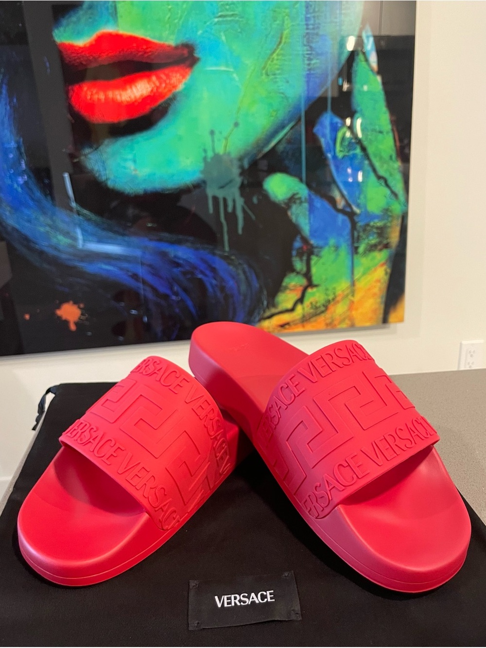 Versace Bright Red Embossed Logo Slide Sandals 42 IT 9 US
